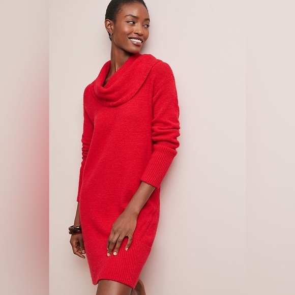 By Anthropologie Cherry Red Cowl Neckline Sonoran Sweater Dress size S - Picture 1 of 16